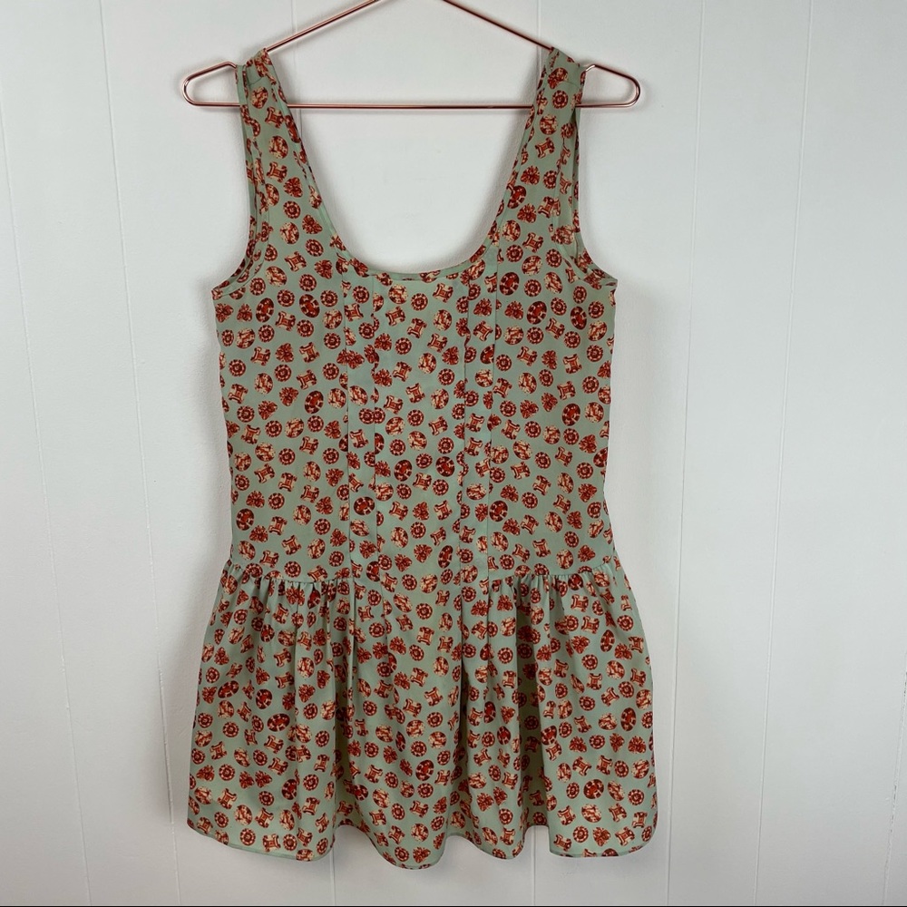 BCBGeneration Printed Sleeveless Ruffle Long Tunic Top